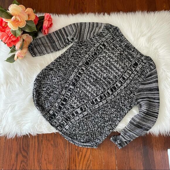 Kim Rogers Black Heather Sweater Lightweight ¾ Sleeves Size Small Grayscale - Picture 4 of 6